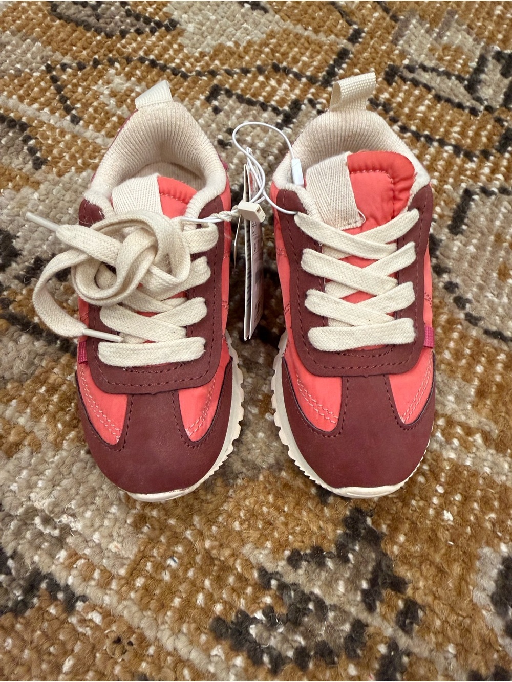 Zara Kids Coral and Burgundy Lace-Up Sneakers